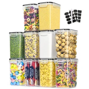 Contenitore ermetico per alimenti da cucina con coperchio, 1,6 L, set da 10, con guarnizione in silicone per cereali, riso, farina