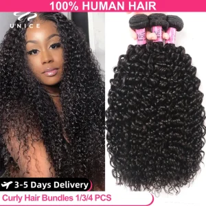 UNice Capelli Ricci Tessuto Fasci di Capelli Umani al 100% Capelli Remy 8-26 Pollici Fasci di Capelli Brasiliani Colore Naturale 10A 1/3/4 Bundle Deal
