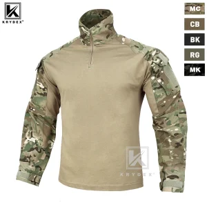KRYDEX camicia da combattimento con gomitiere per la caccia all’aperto top abbigliamento tattico camicie a righe tigre MC