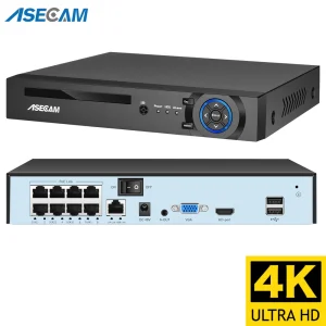Videoregistratore NVR 4k Ultra HD POE Onvif H.265 48V Telecamera IP con rilevamento facciale Sistema CCTV Telecamera di sorveglianza di sicurezza di rete P2P