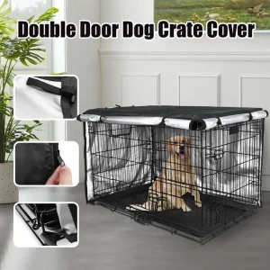 Copertura per cassa per cani in filo metallico Copertura per cassa per cani per privacy a doppia porta 42 pollici Parasole per cassa per cuccioli in tessuto Oxford resistente per gabbia metallica