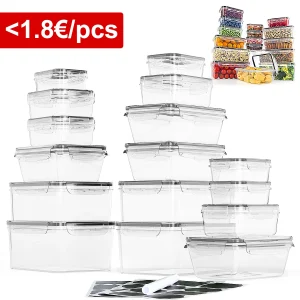 Contenitori per alimenti con coperchio, congelatore, scatole per alimenti, scatole per il pranzo, 16 set da 32 pezzi (16 contenitori, 16 coperchi) 2200 ml, 1740 ml, 1000 ml, 520 ml, 240 ml
