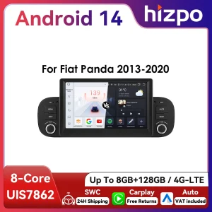 Hizpo 2Din 7 pollici Android14 Autoradio per Fiat Panda 2013 – 2020 Navigazione GPS 4G BT Carplay RDS DSP SWC UI7862 Multimedia