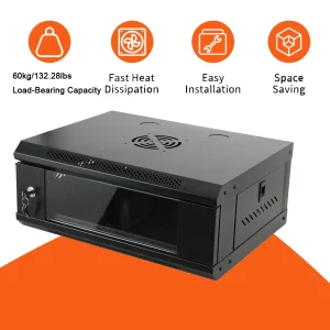 Pannello rack moderno per armadio server di rete con montaggio a parete 4U nero con supporto per porta con serratura