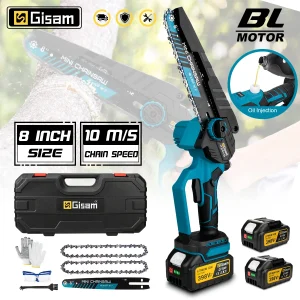 Sega Elettrica Senza Spazzole Gisam 8 Pollici, Motosega Cordless per Giardinaggio e Potatura, Compatibile con Batteria Makita 18V