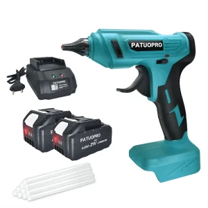 PATUOPRO Pistola per colla elettrica ricaricabile senza fili con colla a caldo Stick Strumenti wireless per riparazione domestica per batteria Makita 18V