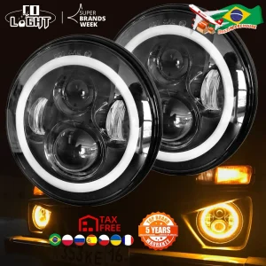 CO LIGHT Faro principale da 7 pollici H4 DRL Fari rotondi da 7 ” con occhio d’angelo giallo e bianco per Jeep Wrangler Lada Niva 4×4 50W 30W
