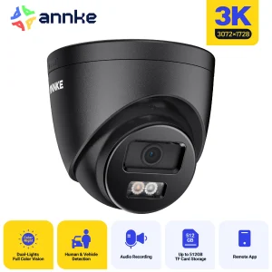 Annke AC500 3K IR Ultra HD Telecamera IP PoE Telecamera di sicurezza PoE esterna a doppia luce Rilevamento di veicoli umani Microfono incorporato