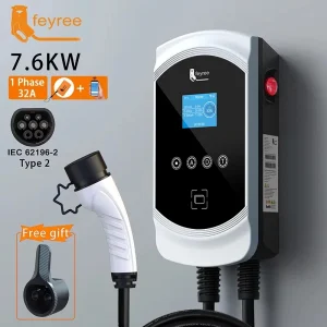 Feyree EV Caricatore 32A 7.6KW Caricatore per auto per veicoli elettrici EVSE Wallbox 11KW 22KW Cavo trifase Type2 Presa IEC62196-2 Controllo APP
