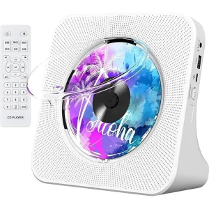 Lettore CD Bluetooth, lettore CD con 2 altoparlanti HIFI, lettore CD desktop con display a LED, lettore musicale CD con telecomando