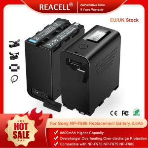 REACELL Batteria NP-F970 da 2 pezzi per batteria Sony NP-F NP-F970 NP-F975 NP-F980 NP-F960 NP-F770 NP-F750 NP-F550, con cavo micro USB