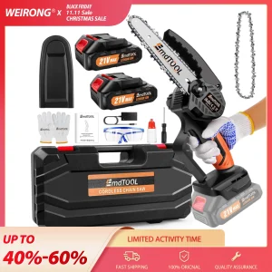 EMDTOOL Motosega elettrica portatile a batteria da 6 pollici senza spazzole con batteria da 1,5 Ah, per taglio di legno di rami di albero, cortile, giardino