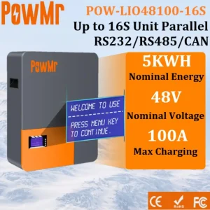 Batteria PowMr 48V 100AH LiFePo4 5KWH Batteria al litio ferro fosfato montata a parete RS485/CAN 100A BMS 16S Batteria di accumulo di energia parallela