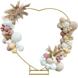 Archi nuziali a forma di cuore per cerimonia, supporto per fondale ad arco dorato da 6,7 piedi, struttura ad arco per palloncini a forma di cuore in metallo con base per matrimonio