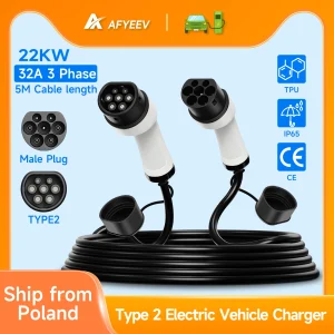 AFYEEV Cavo di ricarica portatile 32A 22KW EV Type2 a Type2 IEC 62196-2 Caricatore per veicoli elettrici Auto in stazione pubblica