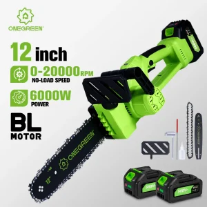ONEGREEN 6000W 12 Pollici Brushless Motosega Elettrica Cordless Batteria Sega Giardino Lavorazione Del Legno Strumento di Potere Per Makita 18V Batteria Spille