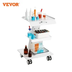 VEVOR Carrello da laboratorio, Carrello mobile in metallo con ruote girevoli, Carrello da clinica con vassoio con capacità di peso di 220 libbre, per laboratorio, clinica, bellezza e salone