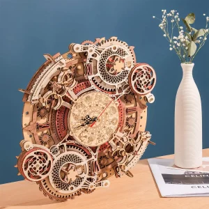 Robotime Puzzle 3D in Legno, Kit Orologio Steampunk Fai-da-Te, Orologio da Parete Meccanico al Quarzo, Decorazione Estetica per Adulti