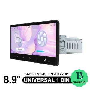 JOYING Aggiornamento Autoradio da 8.9 pollici Autoradio Unità principale stereo Singolo Din Lettore multimediale universale Supporto Carplay Android Auto