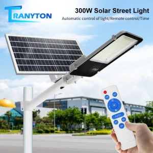 Luce solare da strada ad alta potenza super luminosa da 300 W con pannello solare in alluminio con telecomando Lampada da parete solare da giardino per esterni
