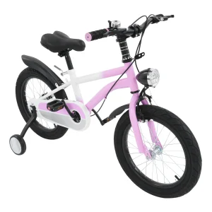 Bicicletta per Bambini da 16 Pollici con Doppi Freni, Regolabile, Capacità 60kg, con Rotelle e Faro, per Bambini dai 4 ai 6 Anni (Rosa/Verde/Grigio)