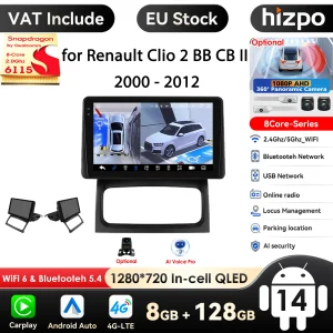 Hizpo autoradio per Renault Clio 2 BB CB 2001 – 2012 lettore Video multimediale Stereo Wireless Carplay navigazione GPS Android Auto