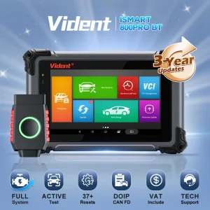 VIDENT iSmart800Pro BT Strumento Diagnostico Automobilistico Multisistema OBD2 con Controllo Bidirezionale, Scanner, Codifica ECU, Programmazione Chiavi, Oltre 40 Funzioni di Reset, Test Attivi,