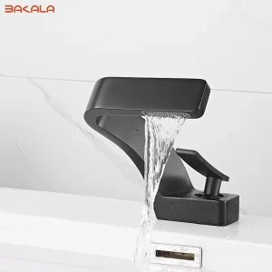 BAKALA Rubinetto per lavabo da piano per bagno nero Rubinetto per lavabo monoforo Rubinetto per acqua calda e fredda Mitigeur Salle De Bain Miscelatore