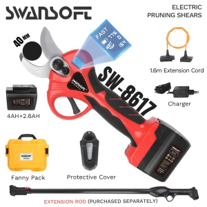 SWANSOFT 8617 Forbice Elettrica a Batteria 25.2V, Potatore Efficiente per Alberi da Frutto e Bonsai, Tagliarami per Giardinaggio