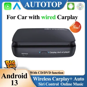 AUTOTOP Universal Car DVD CD Multimedia Player Wireless Carplay Android Auto per tutte le Auto con OEM cablato Carplay Bluetooth USB