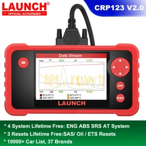 LAUNCH CRP123 V2.0 OBD2 Scanner ENG ABS SRS AT Sistema Strumenti di diagnostica per auto SAS OIL ETS Ripristina Aggiornamento gratuito a vita Lettore di codici Supporto per scanner OBD Italiano