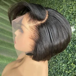 Parrucca Pixie Cut Parrucche per capelli umani in pizzo trasparente per le donne Parrucca corta diritta Bob Parrucca in pizzo 13×4 Parrucca per capelli vergini brasiliani prepizzicati