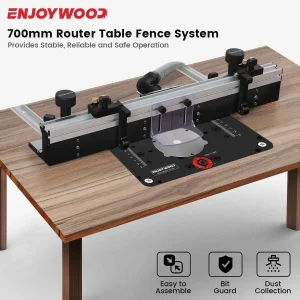 ENJOYWOOD Recinzione da tavolo per router per la lavorazione del legno da 700 mm Recinzione con profilo in lega di alluminio con staffe scorrevoli con binario a T da 300 mm Protezione per punte