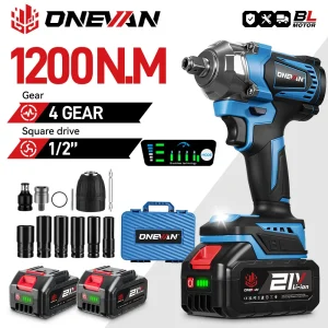 ONEVAN 1200N.M Chiave a percussione elettrica senza spazzole Chiave dinamometrica a batteria da 1/2 pollici Cacciavite Utensile elettrico per Makita 18V Batteria Pin