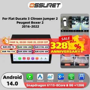 Android 14 Autoradio Per Fiat Ducato 3 Citroen Jumper 2 Peugeot Boxer 2 2016-2022 Lettore Multimediale 4G 8Core Autoradio Carplay