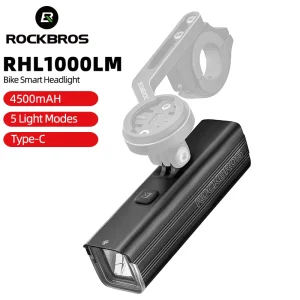 ROCKBROS Luce per bicicletta 1000LM 4500mAh Luce anteriore per bici Tipo-C Lega di alluminio Torcia a LED antipioggia MTB Luce per ciclismo su strada