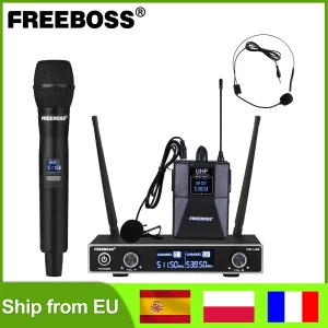 FREEBOSS Palmare e Bodypack con cuffia lavalier Microfono wireless Microfono UHF per la scuola di famiglia Karaoke Festa in chiesa FB-U35H