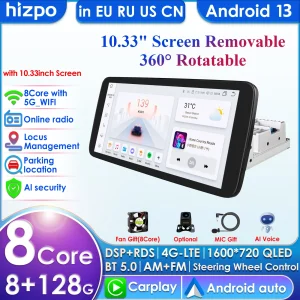 Hizpo 10.33 ”360 ° girevole 1 Din AutoRadio GPS per lettore multimediale universale per auto Stereo 1DIN Video Carplay 4G WIFI unità principale