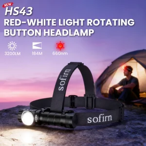 SOFIRN HS43 3200lm Lampada frontale a luce rossa 660nm 21700 Torcia ricaricabile USB C con anello di controllo rotante magnetico per esterni