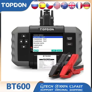 Tester per batteria per auto TOPDON BT600 12V 24V analizzatore automobilistico per veicoli al piombo con stampante termica incorporata strumento per batteria per auto