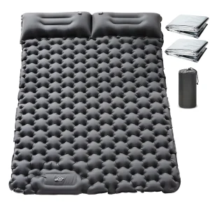 Doppio materassino da campeggio gonfiabile, con cuscino, pompa a pedale incorporata per zaino in spalla all’aperto, escursionismo, materassino da campeggio portatile