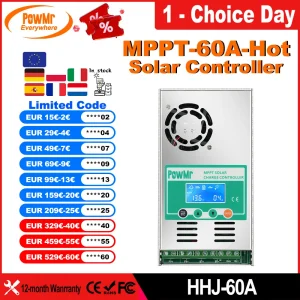 PowMr 60A MPPT Regolatore di carica solare Funziona per batteria al litio al piombo 12V 24V 36V 48V con display LCD Ingresso massimo fotovoltaico 160VDC