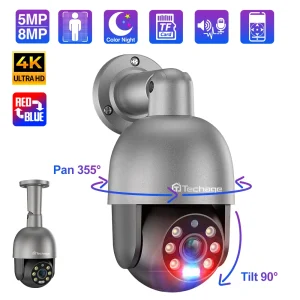 Techage 8MP 5MP 4MP Sicurezza POE Telecamera IP PTZ Dome Videocamera 4K Esterna Ai Rilevamento Umano Telecamera Audio Bidirezionale XMEye TF Card