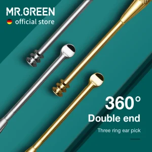 MR.GREEN Double End Ear Pick 360 ° pulizia tre anelli rimozione cerume detergente per la rimozione dell’orecchio cucchiaio in acciaio inossidabile strumenti per la cura dell’orecchio