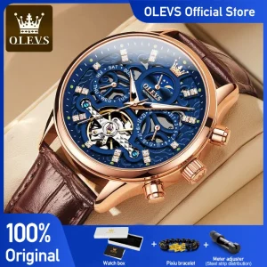 OLEVS Top Brand orologi da uomo Fashion Skeleton Tourbillon orologio da polso meccanico automatico per uomo cinturino in pelle impermeabile nuovo