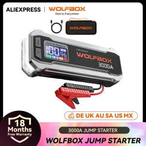 WOLFBOX Avviatore di Emergenza 3000A, Avviatore Batteria Auto 12V, Ricarica Rapida 65W 16000mAh per Motori Benzina 8L e Diesel 6L con Booster