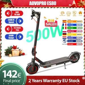 Scooter elettrico AOVOPRO ES80 500W per adulti 35KM a lungo raggio 31KM/H Scooter elettrico pieghevole ad alta velocità Scooter intelligente da 8,5 pollici