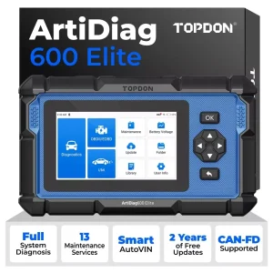 TOPDON ArtiDiag600 Elite Scanner OBD2 diagnostico per auto a sistema completo 13 servizi di manutenzione FCA AutoAuth, strumento di scansione automobilistica