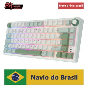 Tastiera Meccanica Brasiliana Royal Kludge RK R75, Tastiera da Gioco Cablata con Guarnizione, 80 Tasti Hot-swappable, Retroilluminazione RGB, Keycaps MDA PBT