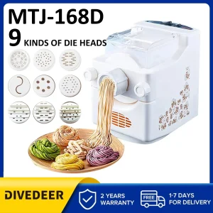 DIVEDEER Macchina per noodle elettrica domestica 160W Macchina per pasta automatica multifunzionale per involucro di gnocchi di verdure